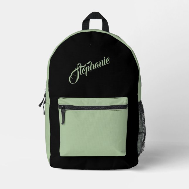 Solid Sage Green with Name Printed Backpack (Front)