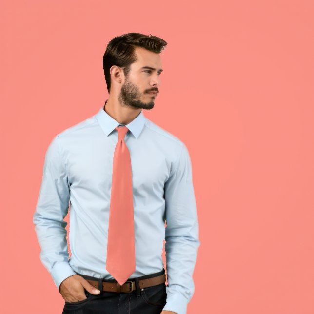 Solid Salmon Tie (Man wears a Solid Salmon Color Tie)