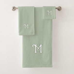 Solid Serene Sage Monogram Bath Towel Set