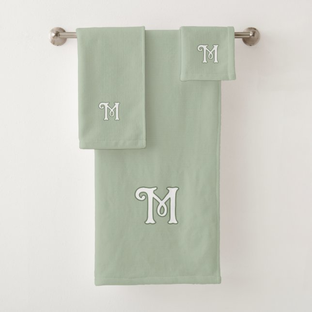 Solid Serene Sage Monogram Bath Towel Set (Insitu)