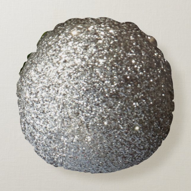 Solid silver glitter plain round pillow (Front)