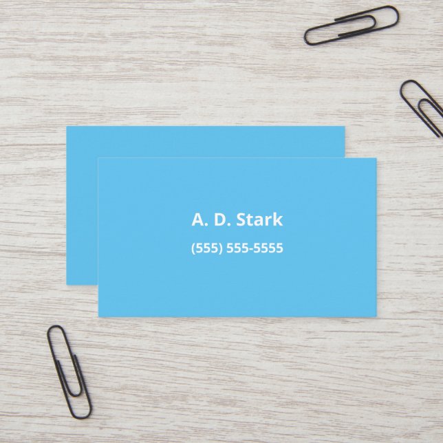 Solid Sky Blue Minimalist Business Cards (Front/Back In Situ)