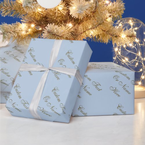 Solid Sky Light Blue Up To 5 Words Golden Text Wrapping Paper