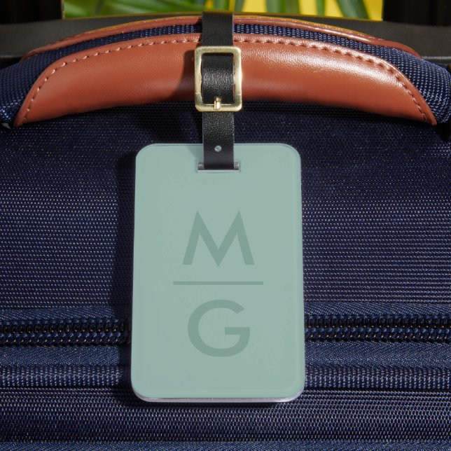 Solid Soft Light Pastel Sage Moss Green Color  Luggage Tag (Front Insitu 2)