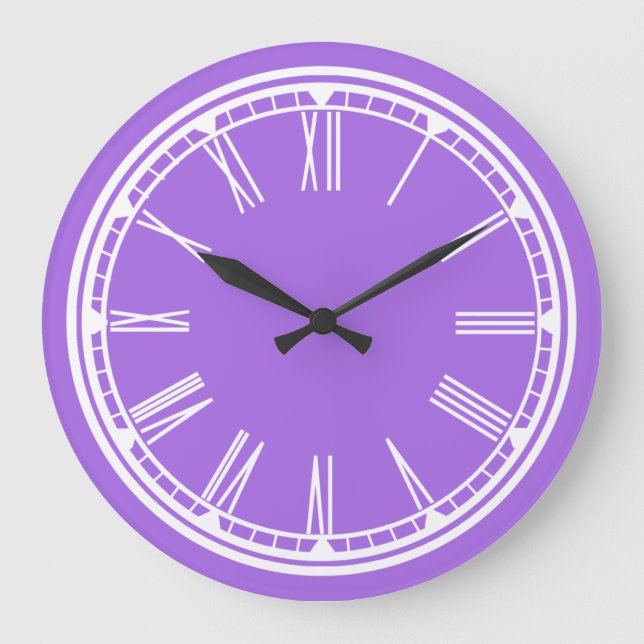 Solid Soft Purple White Roman Numerals Wall Clock (Front)