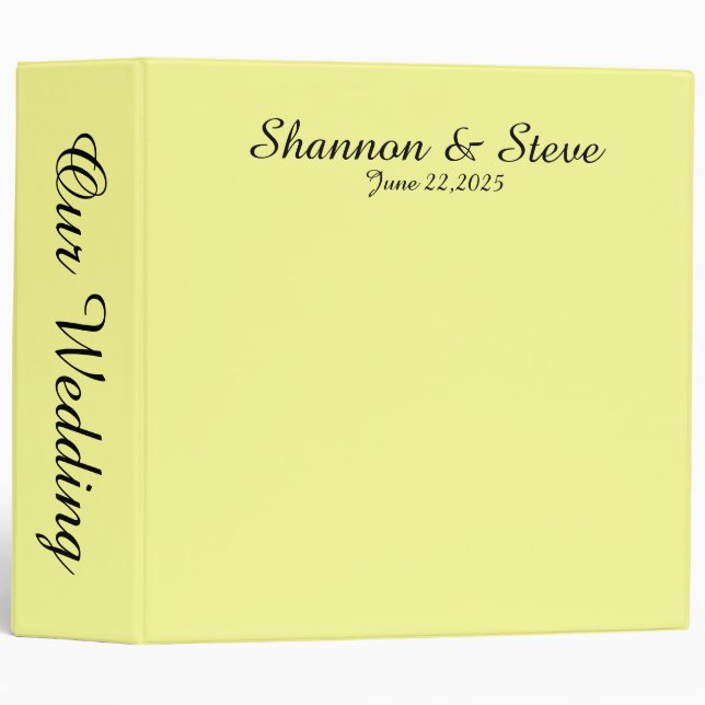 Solid Soft Yellow Personal Wedding Binder (Front/Spine)