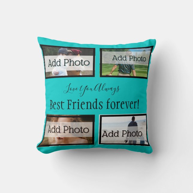 Solid teal blue Best friends Photo Throw Pillow (Front)