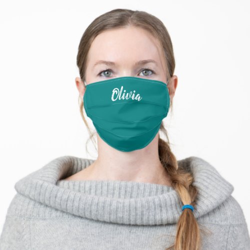 Solid Teal Custom Name Adult Cloth Face Mask