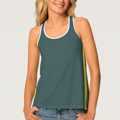 Solid Teal Green Yellow Stripes Tank Top