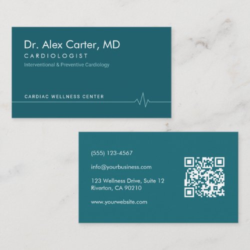 Solid Teal Heartbeat EKG Cardiologist Doctor Business Card