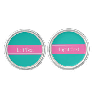 Solid Teal, Hot Pink #2 Ribbon Name Monogram Cufflinks