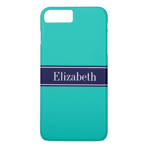 Solid Teal Navy Blue Ribbon Name Monogram iPhone 8 Plus7 Plus Case