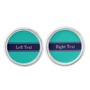 Solid Teal, Navy Blue Ribbon Name Monogram Cufflinks