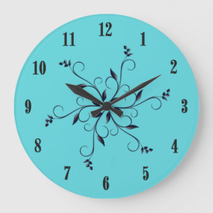 Solid Teal with Black Numbers and Accent Large Clock