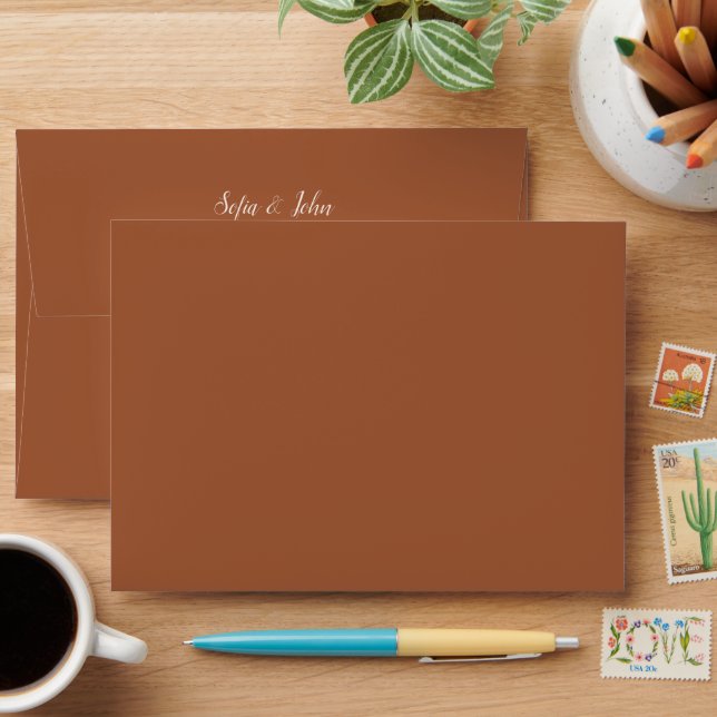 Solid Terra-cotta Wedding 5x7 Envelope (Desk)