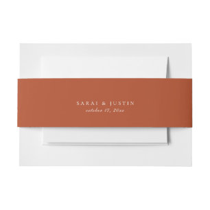 Solid Terracotta Orange Color Wedding Invitation Belly Band