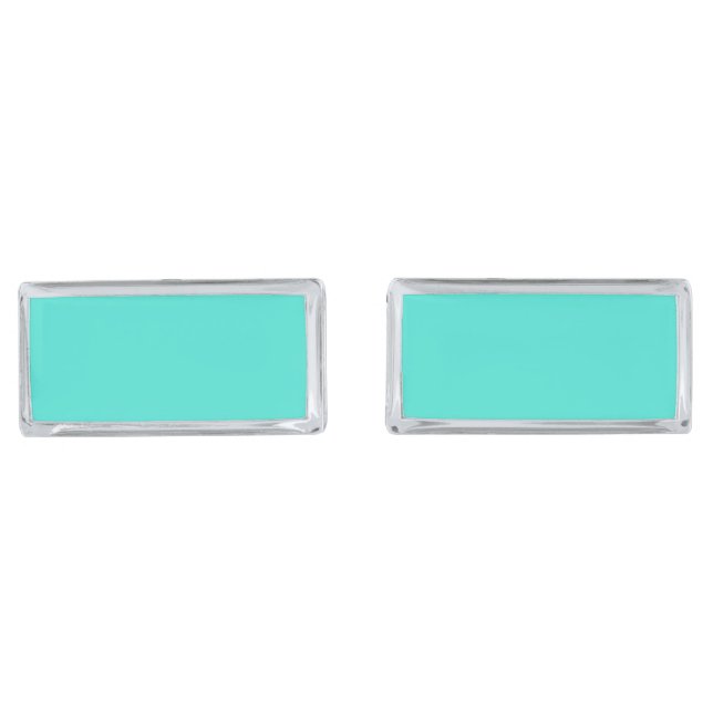Solid Turquoise Blue Silver Cufflinks (Front)
