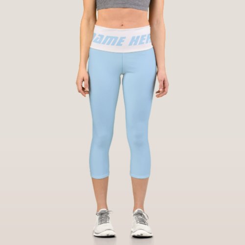 Solid Uranian Blue with custom monogram name Capri Leggings