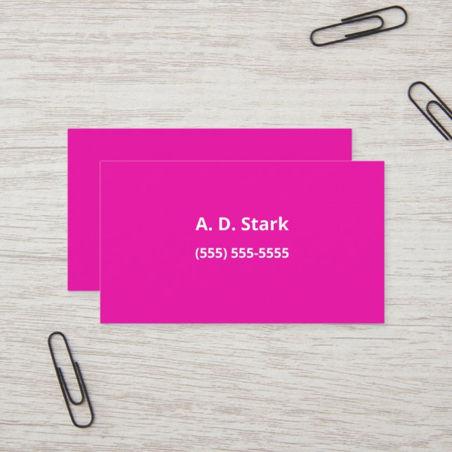 Solid Vivid Pink Minimalist Business Cards (Front/Back In Situ)