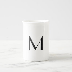 solid white - add  black monogram   bone china mug