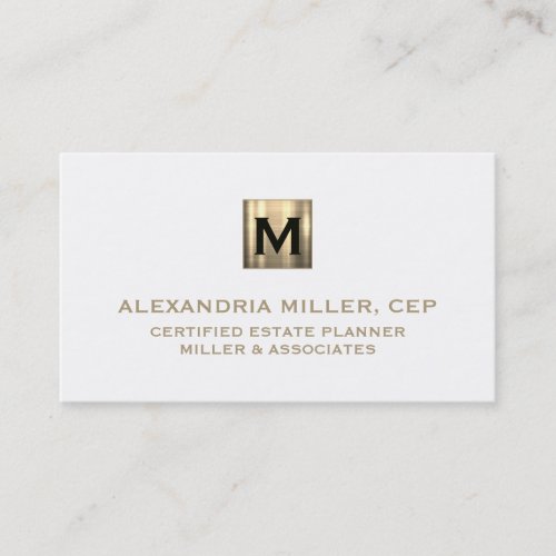 Solid White and Gold Initial Logo  Business Card