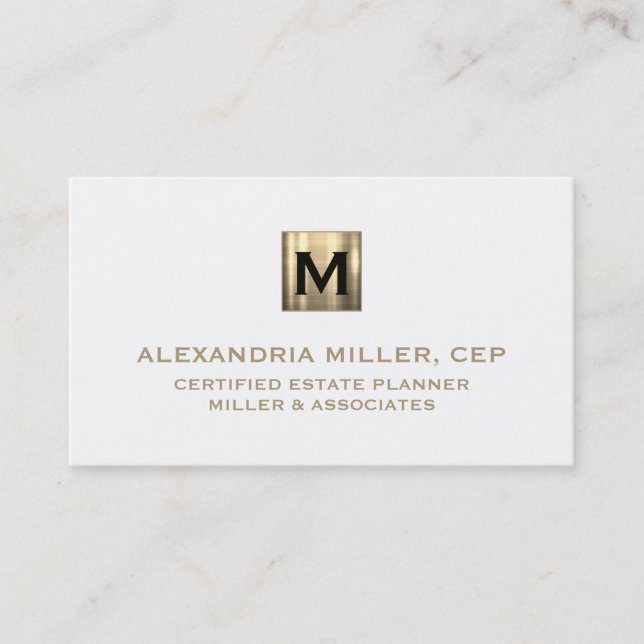 Solid White and Gold Initial Logo  Business Card (Front)
