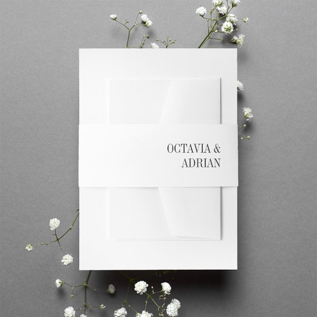 Solid White + Ash Black Lettering Wedding Invitation Belly Band (Creator Uploaded)