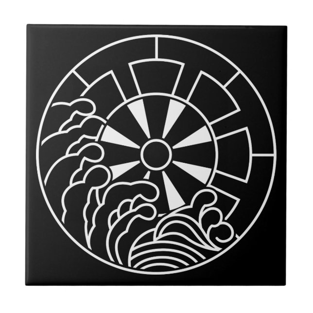 Solid white wave with Genji carriage Ceramic Tile (Front)