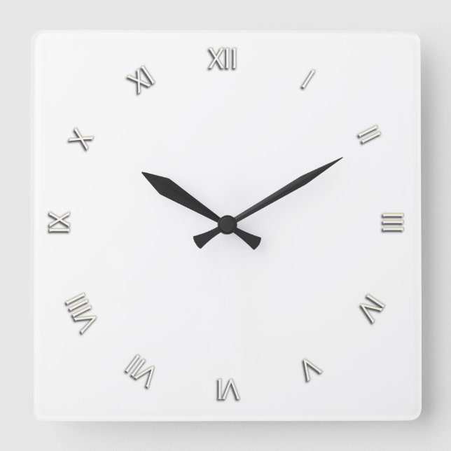 Solid White with Roman Numerals Square Wall Clock (Front)