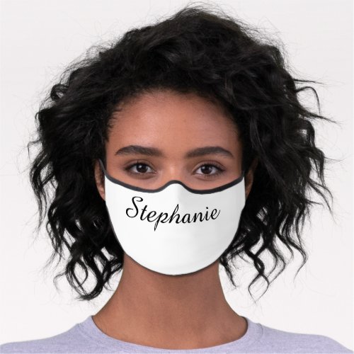 Solid White with Script Name Minimalist Premium Face Mask