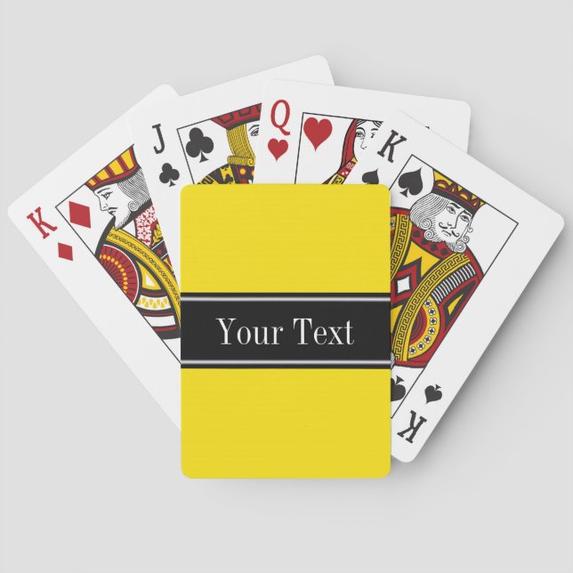 Solid Yellow, Black Ribbon Name Monogram Poker Cards (Back)