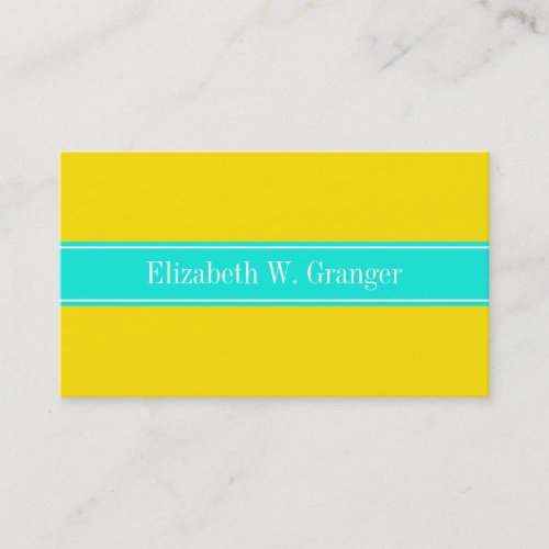 Solid Yellow, Bright Aqua Ribbon Name Monogram Business Cards