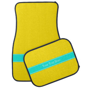 Solid Yellow, Bright Aqua Ribbon Name Monogram Car Mat