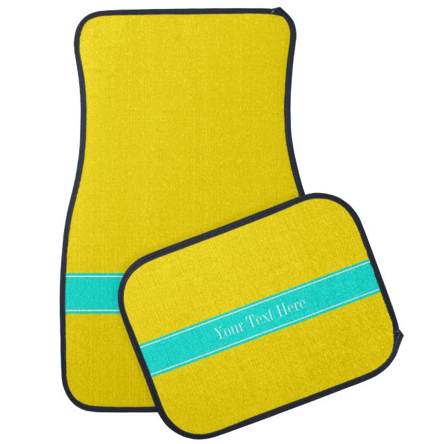 Solid Yellow, Bright Aqua Ribbon Name Monogram Car Mat (Set)