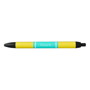 Solid Yellow, Bright Aqua Ribbon Name Monogram Pen