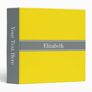 Solid Yellow, Charcoal Gray Ribbon Name Monogram Binder