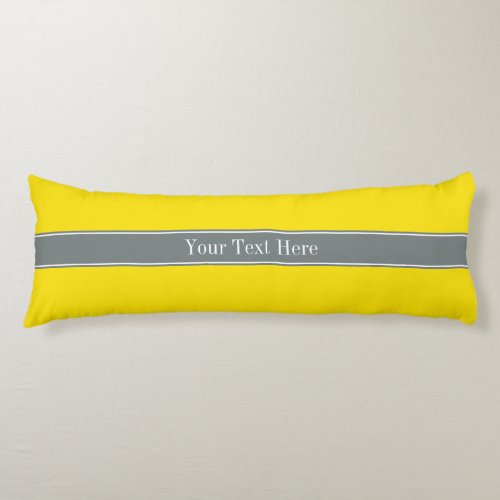 Solid Yellow Charcoal Gray Ribbon Name Monogram Body Pillow