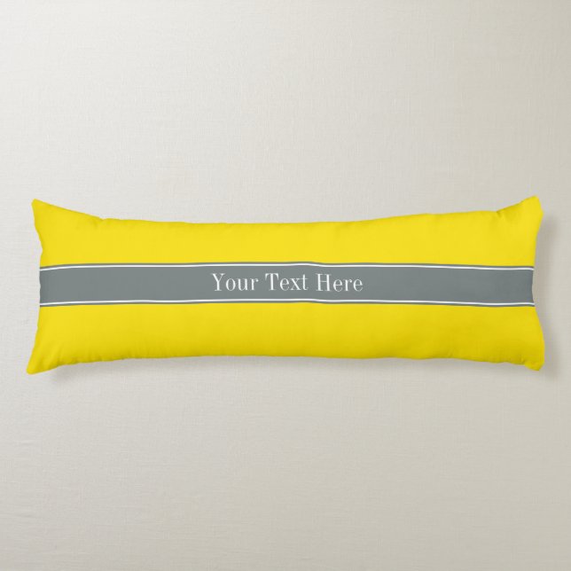 Solid Yellow, Charcoal Gray Ribbon Name Monogram Body Pillow (Front)