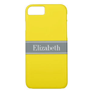 Solid Yellow, Charcoal Gray Ribbon Name Monogram iPhone 8/7 Case