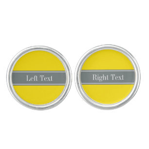Solid Yellow, Charcoal Gray Ribbon Name Monogram Cufflinks