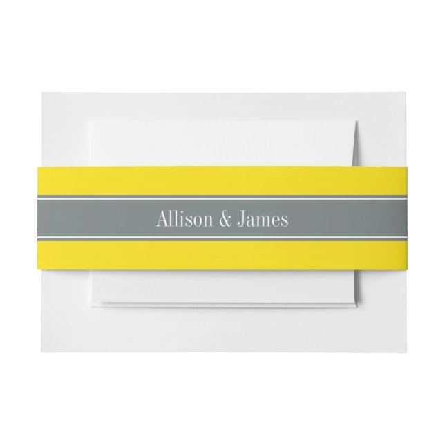 Solid Yellow, Charcoal Gray Ribbon Name Monogram Invitation Belly Band (Front Example)