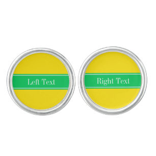 Solid Yellow, Emerald Green Ribbon Name Monogram Cufflinks