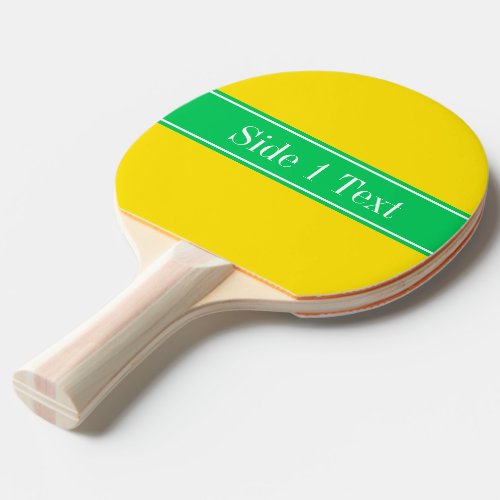 Solid Yellow Emerald Green Ribbon Name Monogram Ping Pong Paddle