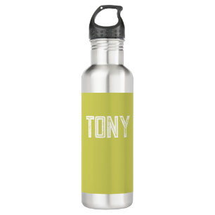 Solid Yellow Green Custom Name Monogram Stainless Steel Water Bottle
