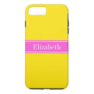 Solid Yellow Hot Pink Ribbon Name Monogram iPhone 8 Plus/7 Plus Case
