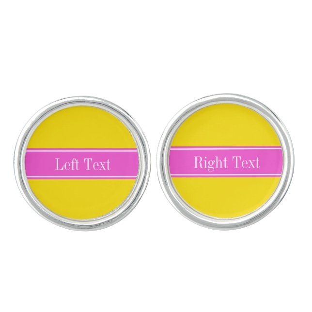 Solid Yellow, Hot Pink Ribbon Name Monogram Cufflinks (Front)