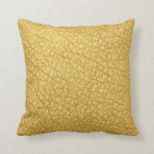solid yellow mustard ochre Faux Leather Throw Pillow
