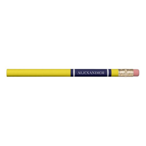 Solid Yellow Navy Blue Ribbon Name Monogram Pencil