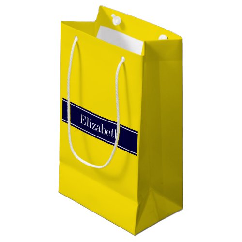 Solid Yellow Navy Blue Ribbon Name Monogram Small Gift Bag