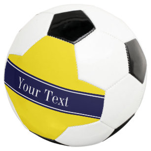 Solid Yellow, Navy Blue Ribbon Name Monogram Soccer Ball